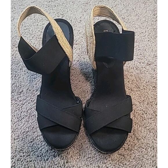 Lauren Ralph Lauren Elena Black Espadrille Wedge Sandal Women’s 8.5 GUC - Picture 2 of 10